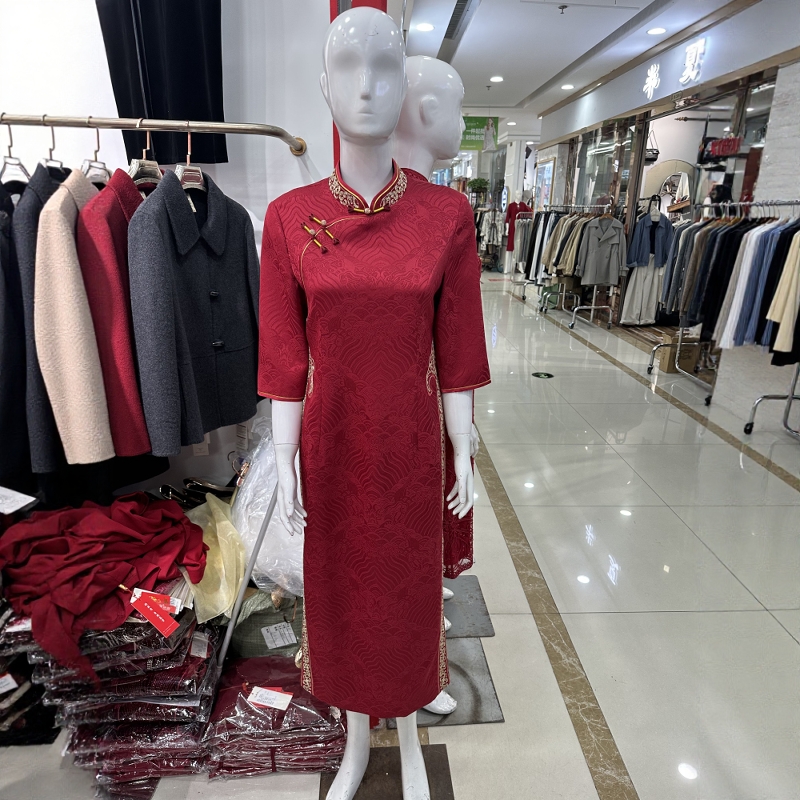 醋酸重工刺绣复古改良旗袍连衣裙