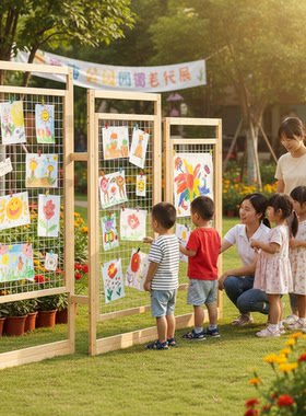 网格展示架幼儿园作品架隔断屏风移动美工区展示折叠艺术展览架子