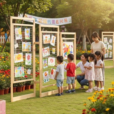 网格展示架幼儿园作品架隔断屏风移动美工区展示折叠艺术展览架子