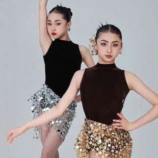 比赛服花服练习服女童 design舞服少儿拉丁舞银河亮片包臀裙套装