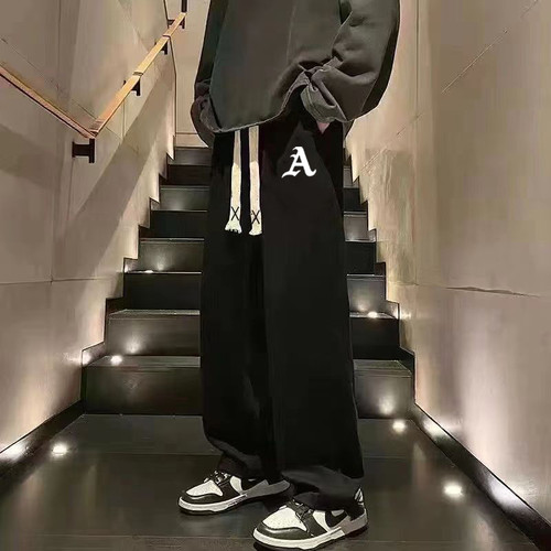 运动裤子男士秋款高街宽松直筒阔腿长裤青少年潮流百搭休闲卫裤男