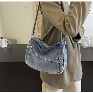 新款 百搭牛仔包大容量单肩包日系水洗牛仔托特包包 斜挎包女士时尚