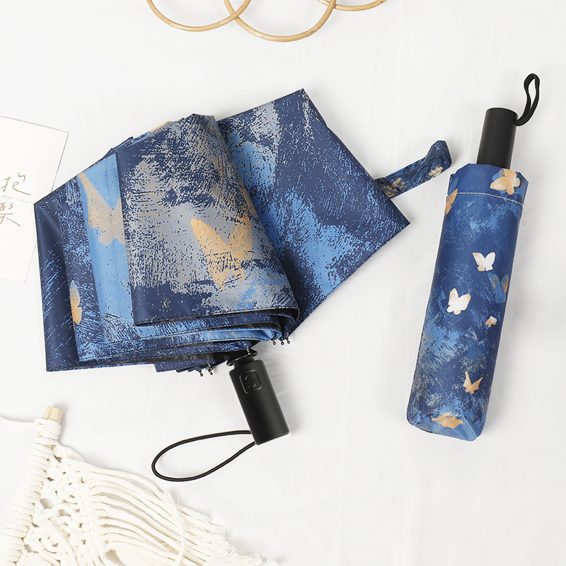 星叶草黑胶三折伞晴雨两用遮阳伞