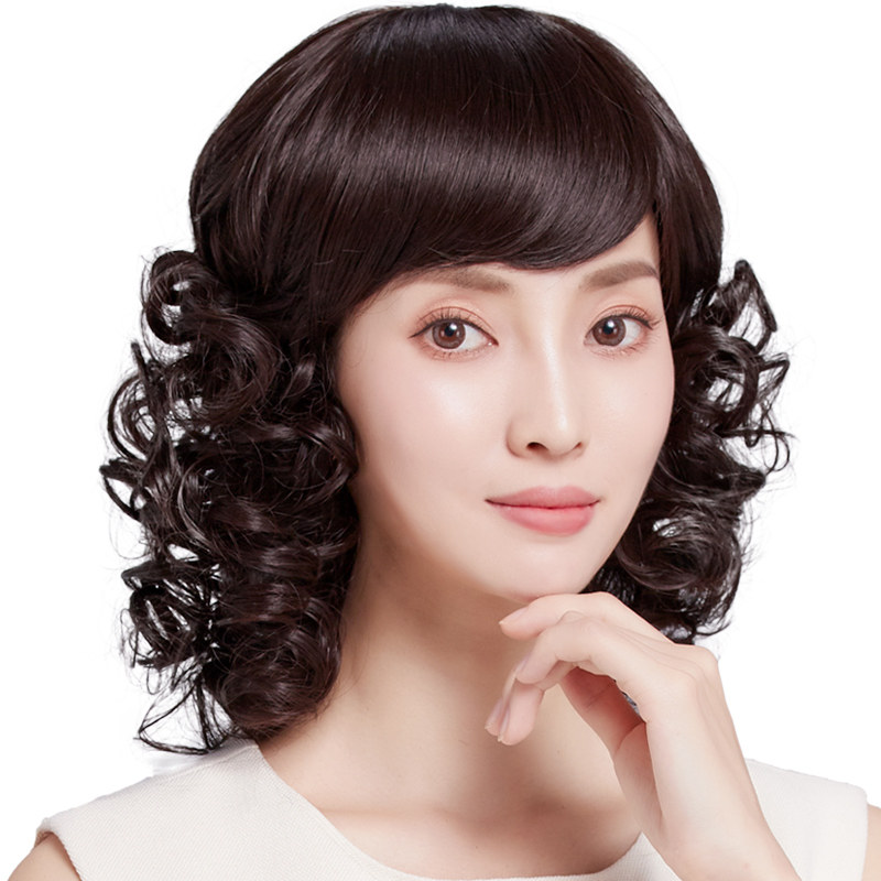假发全头套女真人发丝长卷发网红圆脸发型大波浪气质斜刘海梨花头