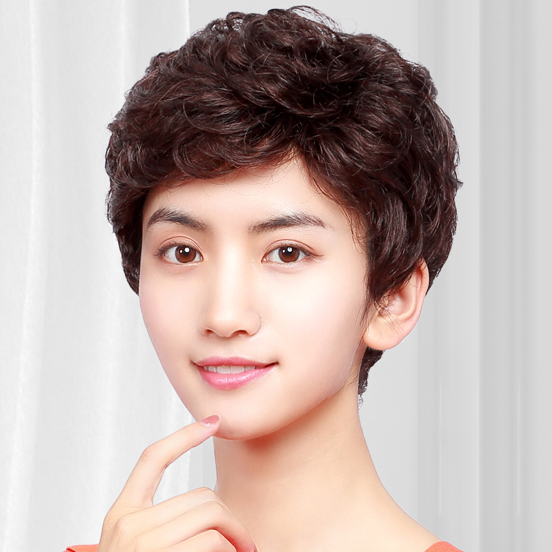 假发短发女中老年全头套妈妈款夏季仿真网红短发式短款卷发真发套