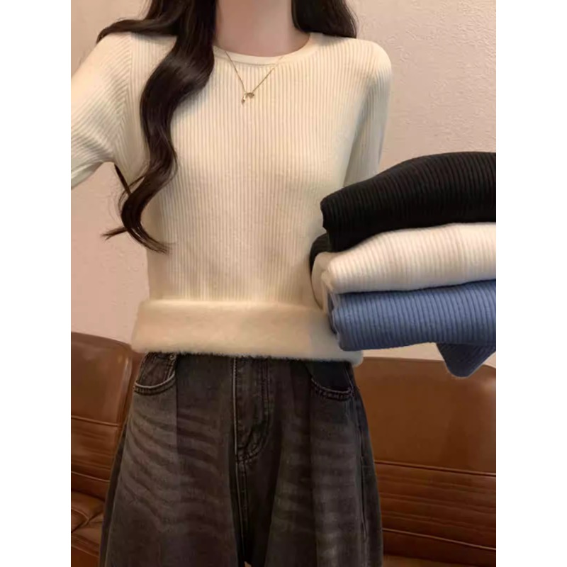 套头秋冬季加厚保暖加绒修身内搭毛衣针织衫低领打底衫上衣高级感
