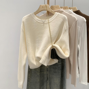 慵懒套头内搭上衣 针织打底衫 日系软糯圆领毛衣女2025春季 秋冬短款