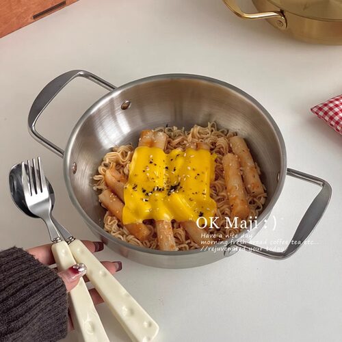 韩式不锈钢家用双耳泡面锅