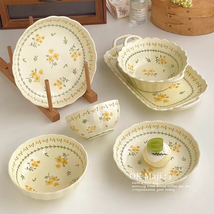 釉下彩餐具碗盘套装家用双耳汤碗陶瓷小碗家用精致饭碗面碗米饭碗