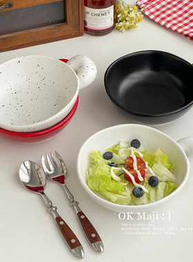 陶瓷家用碗泼墨高颜值手柄碗特别好看的餐具ins水果沙拉碗泡面碗