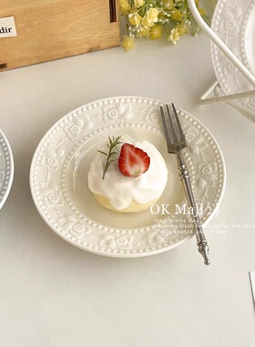 法式浮雕精致下午茶蛋糕碟子in风高级感轻奢早餐盘家用陶瓷甜品盘