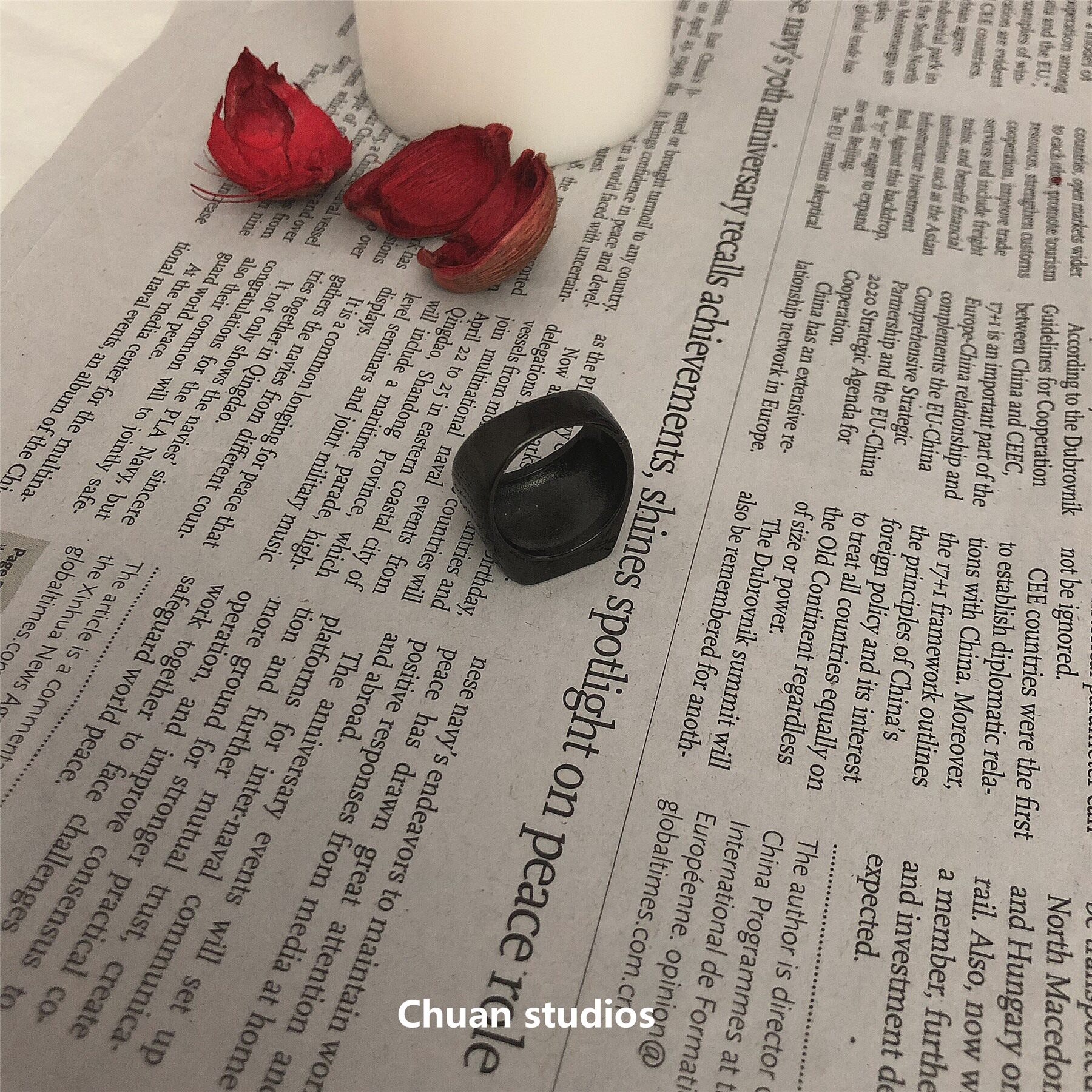CHUAN|19 DARK RING FEMALE INS MINIMALIST COLD WIND EUROPEAN AND AMERICAN HIGH COLD DOMINEERING BLACK SQUARE INDEX FINGER RING MALE