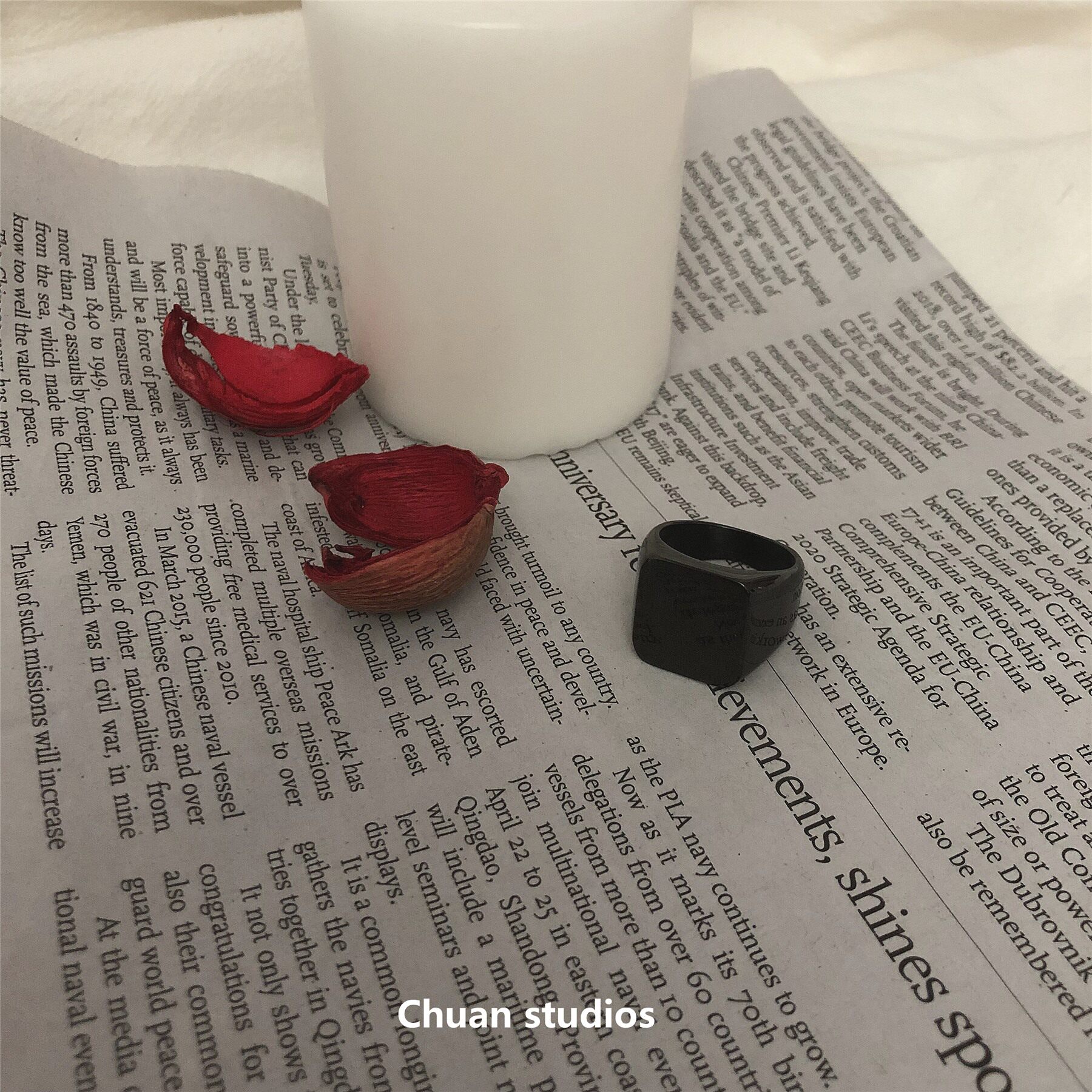 CHUAN|19 DARK RING FEMALE INS MINIMALIST COLD WIND EUROPEAN AND AMERICAN HIGH COLD DOMINEERING BLACK SQUARE INDEX FINGER RING MALE