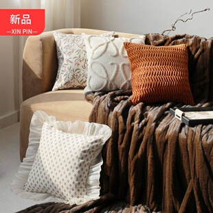 ins风橘色沙发抱枕套不含芯客厅方形靠枕现代简约可拆卸床头靠垫