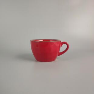 外贸出口尾单微瑕陶瓷餐具复古红色个性 特色喜庆广口马克杯早餐杯