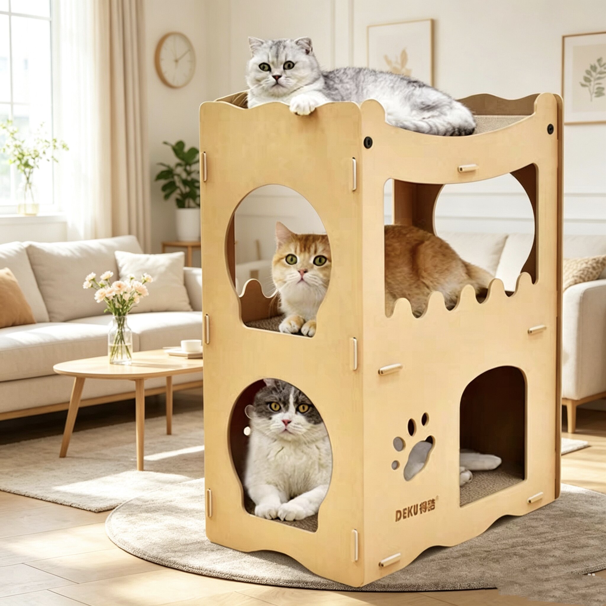 多猫共用两层猫窝瓦楞纸猫抓板不掉屑四季通用猫房子宠物磨爪神器
