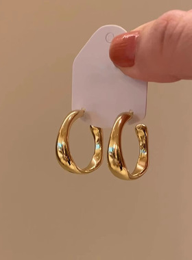冷淡风925银针素圈几何耳环