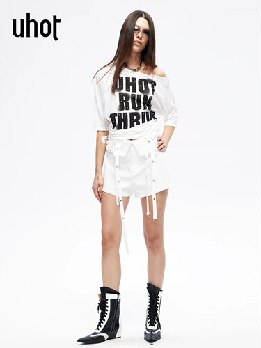 uhot/诱货26夏白色A字短裤女新款流光甜酷风配：2条腰带UWLR2D213