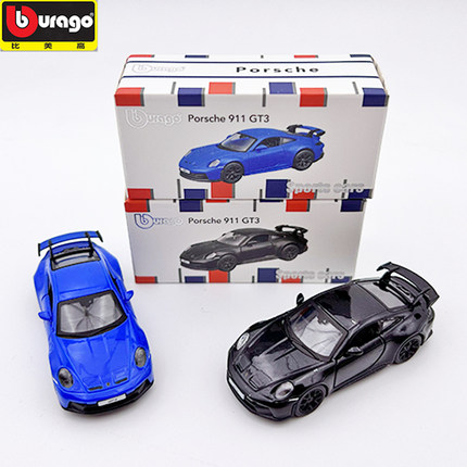 比美高1:64保时捷911GT3蓝色小比例正版合金仿真小汽车模型车玩具