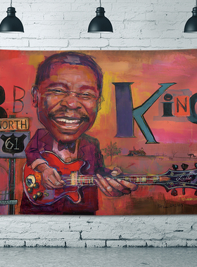 蓝调大师B.B.King布鲁斯摇滚挂旗酒吧琴行工作室墙面布置墙布挂布