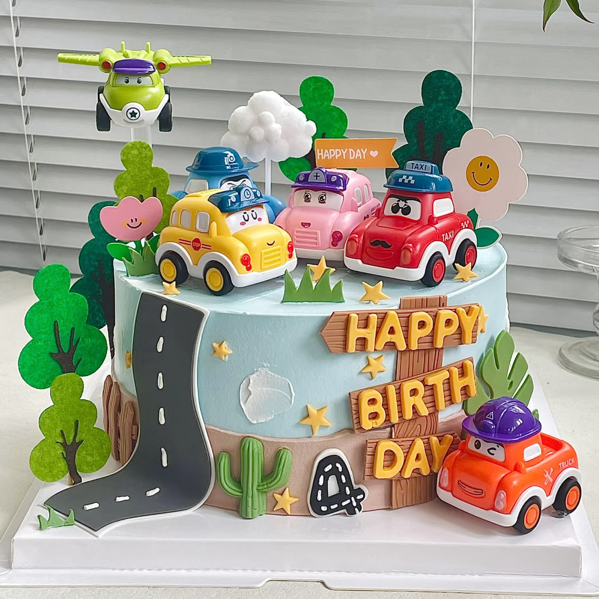 卡通飞机汽车儿童宝宝男孩可爱回力小车车生日蛋糕装饰摆件周岁