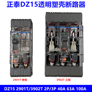 正泰透明塑壳断路器DZ15-40(100)/2901T/3902T 40A 63A 100A空开
