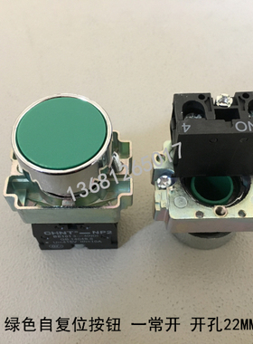 正泰 自复位平按钮 金属头 按钮NP2-BA31 绿色 一常开