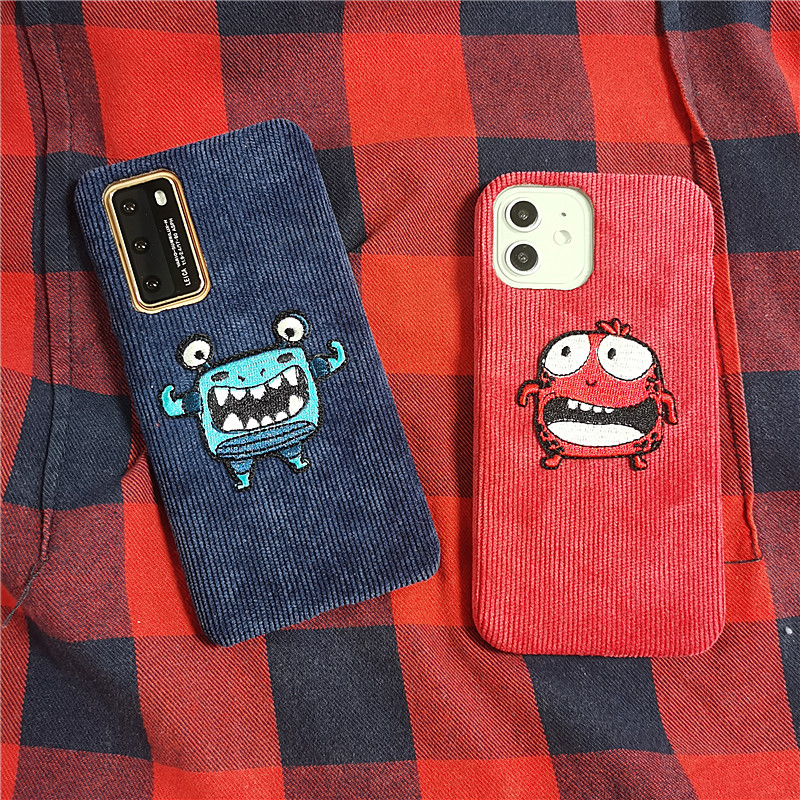 灯芯绒刺绣小怪兽一加Ace5/3V/2V手机壳卡通oneplus13T/12/11/9RT/9/10pro创意保护套耐脏3V可水洗新防摔硬壳