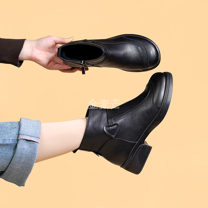 短靴女款2025新款爆款靴子女百搭加绒女士冬季真皮粗跟妈妈鞋鞋子