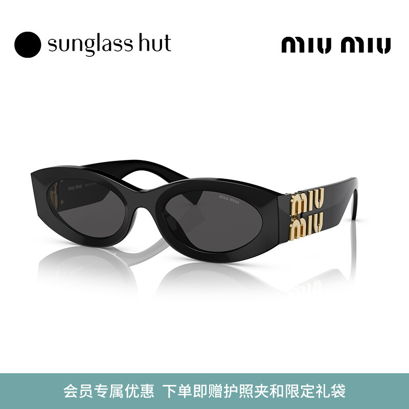 MIUMIU缪缪【七夕礼物】太阳镜女黑金椭圆形猫眼复古墨镜0MU 11WS