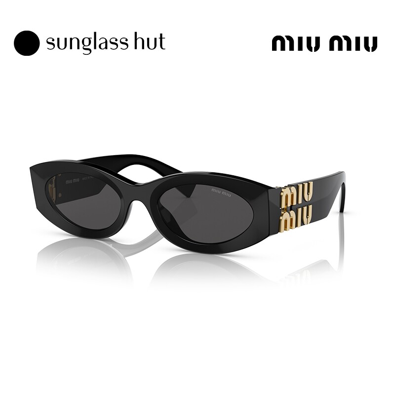 MIUMIU缪缪太阳眼镜女黑金logo猫眼复古墨镜0MU 11WS