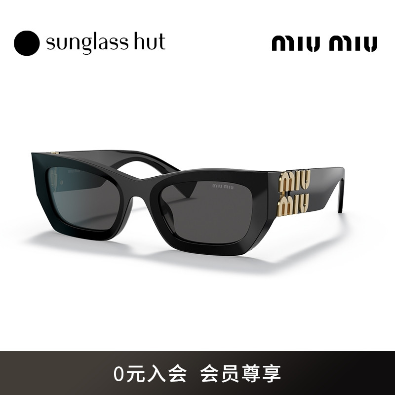 MIU MIU缪缪墨镜女矩形时尚黑超太阳镜眼镜0MU09WS