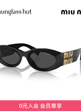 MIUMIU缪缪太阳眼镜女黑金椭圆形猫眼复古墨镜0MU 11WS