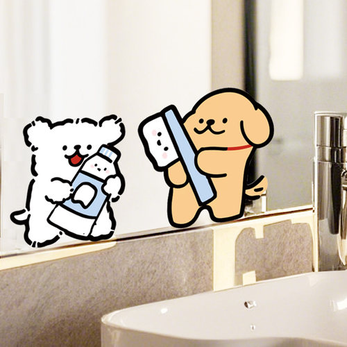 线条小狗浴室镜子贴纸自粘卫生间瓷砖墙面贴遮丑装饰小图案贴画