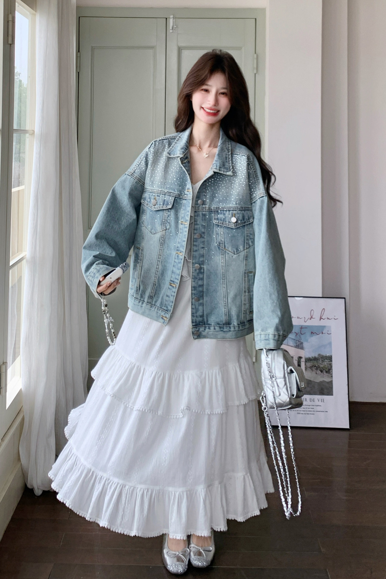 【现货】主推烫钻牛仔外套+吊带连衣裙两件套P280-K460,女装套装/套裙,浙宝128A