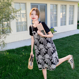 设计感假两件轻熟风黑色t恤裙新款休闲显瘦宽松小个子连衣裙女夏，商品下架区，浙宝128A