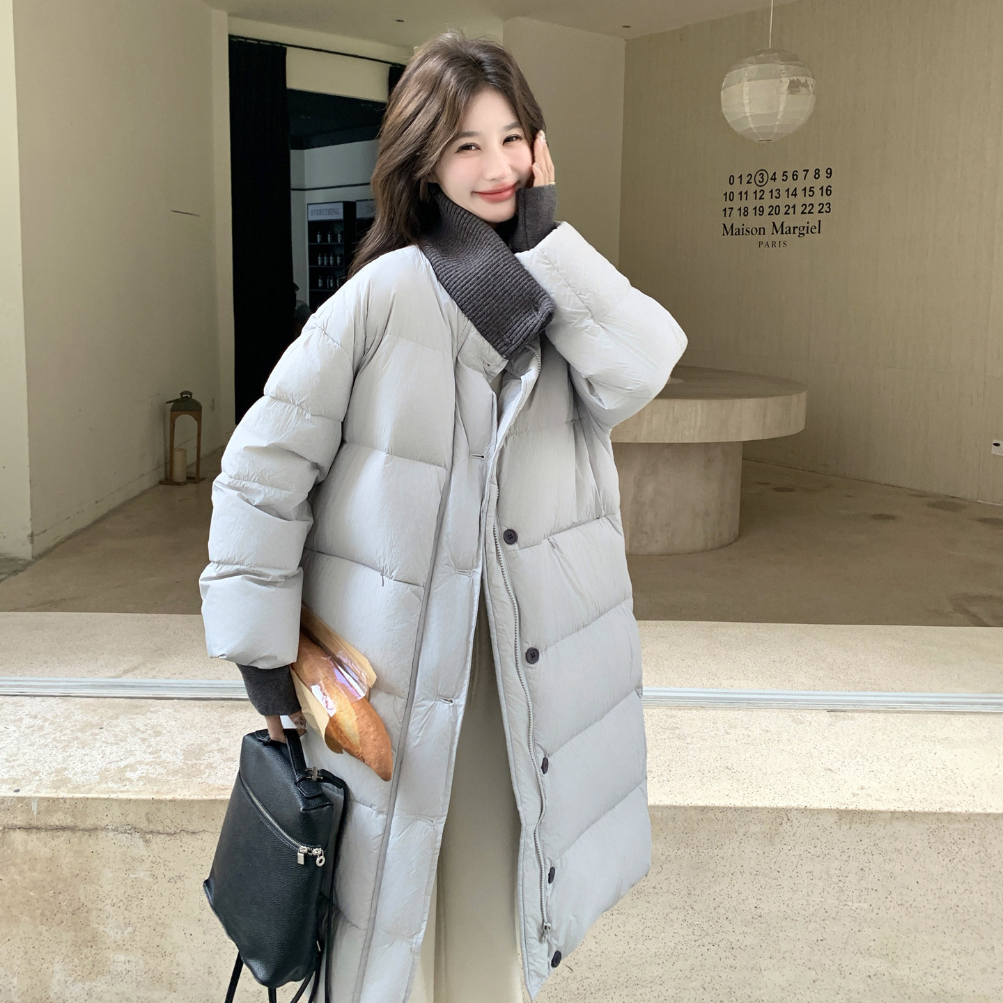 【现货】针织领拼接白鸭绒羽绒服P265-K388，女装羽绒服，浙宝128A