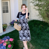 设计感假两件轻熟风黑色t恤裙新款休闲显瘦宽松小个子连衣裙女夏，商品下架区，浙宝128A