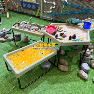 幼儿园户外防腐木可调节高矮沙水游戏桌游戏盘木制多功能沙水瀑布