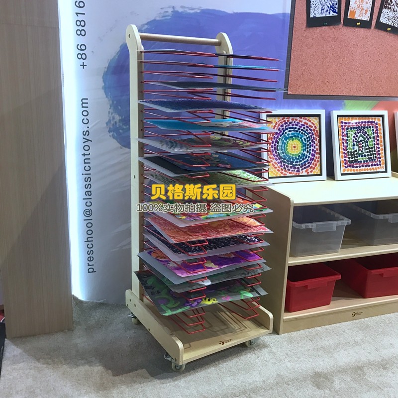 幼儿园早教机构美术教室绘画纸晾干架 30层晾画架美术用品晾纸架