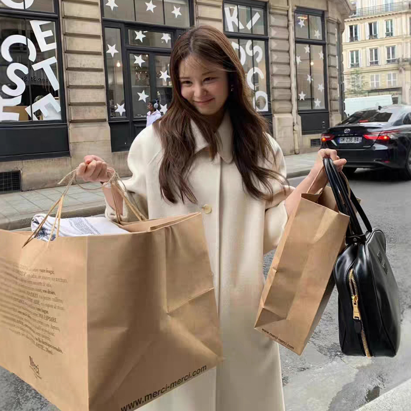 韩国OUNCE纯色翻领羊毛大衣外套