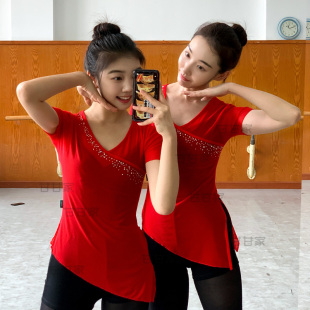 新款 2024古典舞练功服班服艺考纱衣基训民族舞上衣舞蹈服身韵短袖