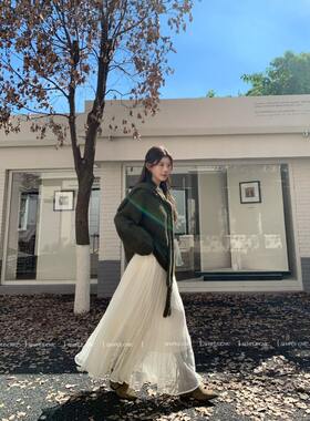 H1387白杏色网纱半身裙女春夏高腰显瘦纱裙温柔风百搭a字大摆长裙