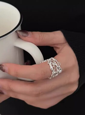 不规则织网戒指女镂空线条线条几何食指戒轻奢小众高级感百搭新品