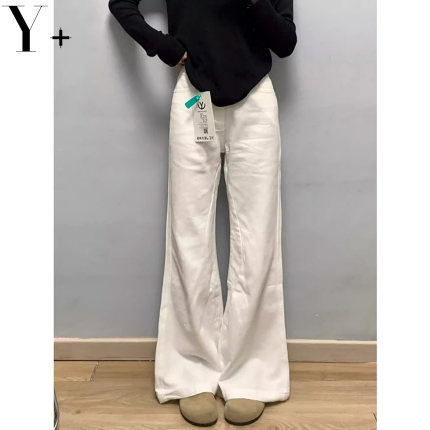 白色大阔腿牛仔裤女春秋季美式高街垂感宽松显瘦不贴腿微喇拖地裤
