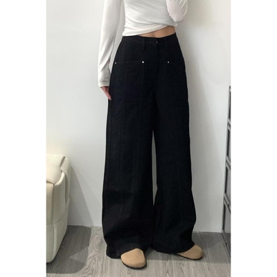 黑色阔腿牛仔裤女mm高腰直筒宽松显瘦秋季新款梨形身