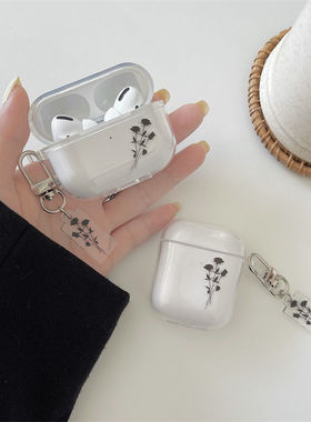 黑色玫瑰适用Baseus倍思E3耳机套M2透明W04软WM05真无线蓝牙WM02保护壳M2/W04+/storm3无线耳机套wo4/3