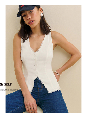 归己-25年春夏新款法式黑白色无袖马甲背心上衣女收腰显气质