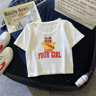 高腰设计感小众辣妹甜酷bm上衣服ins潮 露脐紧身修身 t恤女短袖 短款