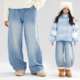 休闲宽松保暖裤 女童弯刀加绒牛仔裤 秋冬直筒阔腿儿童装 子显瘦保暖